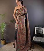 black ethnic motifs woven design zari pashmina saree