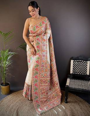 off_white ethnic motifs woven design zari pashmina saree 1