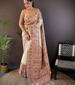 off_white ethnic motifs woven design zari pashmina saree