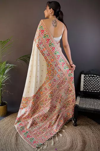 off_white ethnic motifs woven design zari pashmina saree