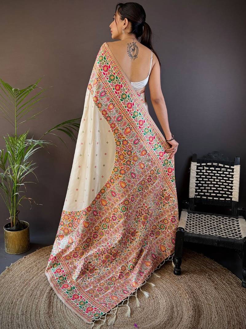 off_white ethnic motifs woven design zari pashmina saree