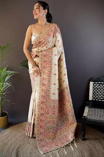 white woven design zari designer saree