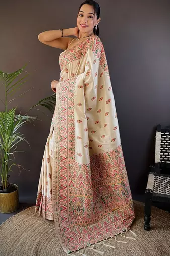 white woven design zari designer saree