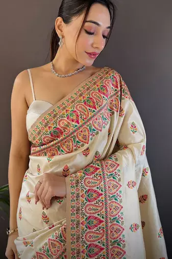 white woven design zari designer saree