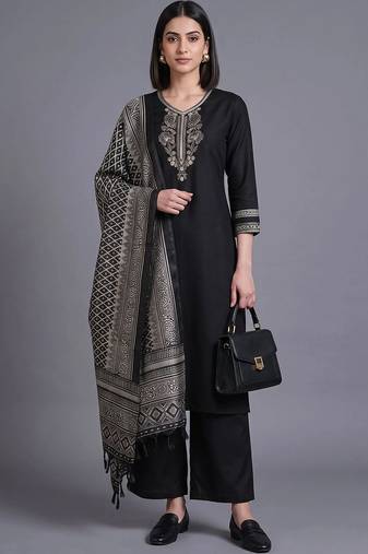 women ethnic motifs embroidered regular thread work kurta with palazzos & with dupatta