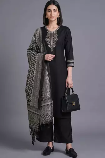 women ethnic motifs embroidered regular thread work kurta with palazzos & with dupatta