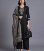 women ethnic motifs embroidered regular thread work kurta with palazzos & with dupatta