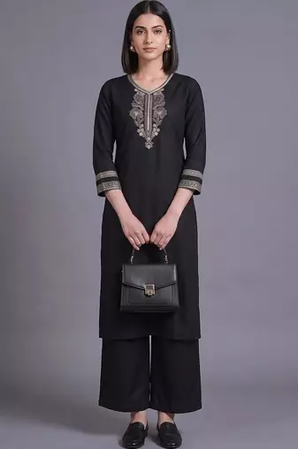 women ethnic motifs embroidered regular thread work kurta with palazzos & with dupatta