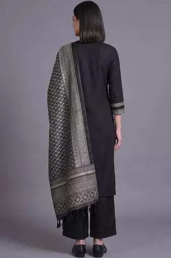 women ethnic motifs embroidered regular thread work kurta with palazzos & with dupatta