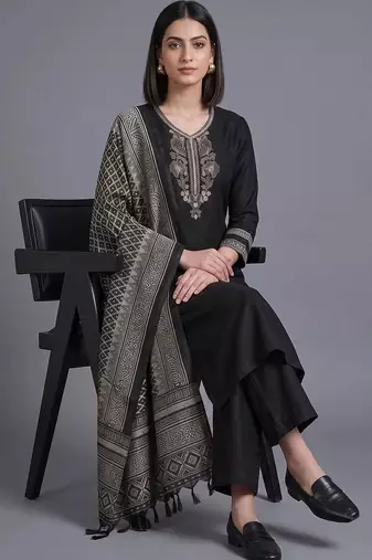 women ethnic motifs embroidered regular thread work kurta with palazzos & with dupatta