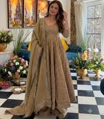 Fancy heavy embroidery work flared anarkali kurti with bottom & dupatta set
