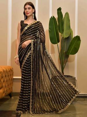 black black striped embellished sequinned saree 1