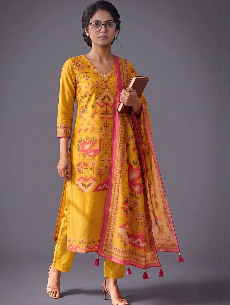 women printed regular kurta with trousers & with dupatta