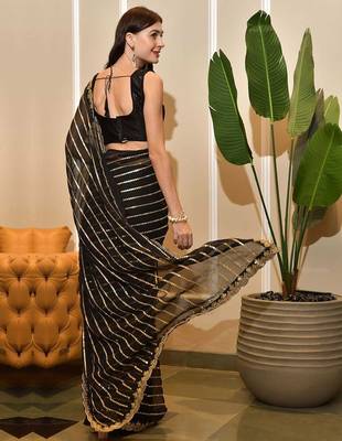 black black striped embellished sequinned saree 3