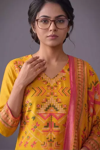 women printed regular kurta with trousers & with dupatta
