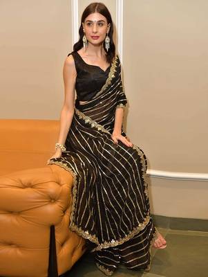 black black striped embellished sequinned saree 4