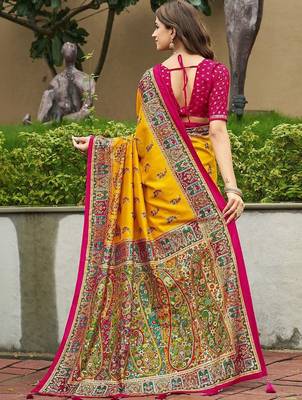 mustard mustard tussar silk ethnic printed traditional wear matching blouse sarees 2
