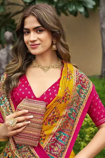 mustard mustard tussar silk ethnic printed traditional wear matching blouse sarees