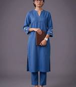 women ethnic motifs embroidered regular thread work kurta with trousers