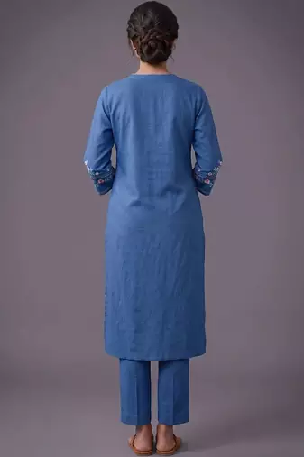 women ethnic motifs embroidered regular thread work kurta with trousers