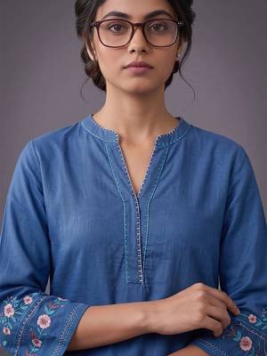 women ethnic motifs embroidered regular thread work kurta with trousers 5