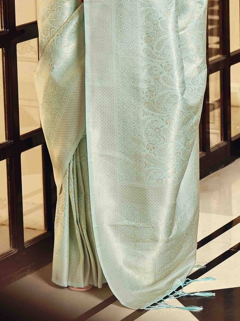 sea_green woven design zari kanjeevaram saree
