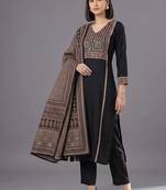 women ethnic motifs embroidered regular thread work kurta with trousers & with dupatta