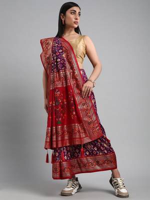 purple purple & red ethnic motifs woven design zari patola saree 1