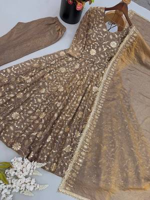 Fancy heavy embroidery work flared anarkali kurti with bottom & dupatta set 3