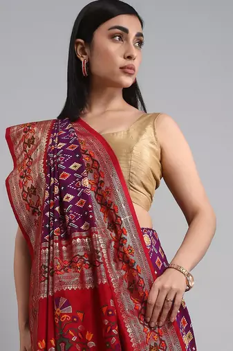 purple purple & red ethnic motifs woven design zari patola saree