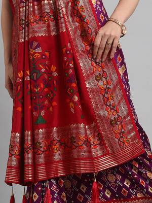 purple purple & red ethnic motifs woven design zari patola saree 5