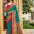 teal teal green tussar silk ethnic printed traditional wear matching blouse sarees