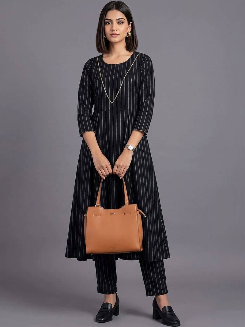 women printed regular silk crepe kurta with trousers