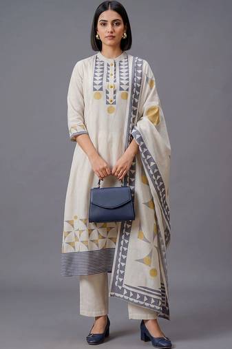 women printed regular kurta with trousers & with dupatta