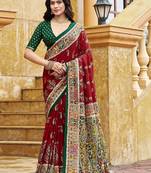maroon maroon tussar silk ethnic printed traditional wear matching blouse sarees