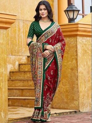 maroon maroon tussar silk ethnic printed traditional wear matching blouse sarees 2
