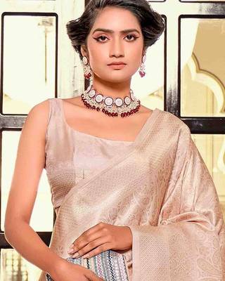 peach woven design zari kanjeevaram saree 2