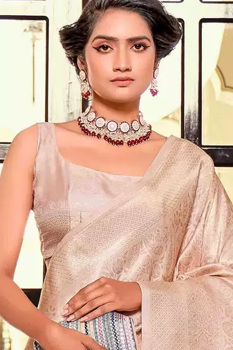 peach woven design zari kanjeevaram saree