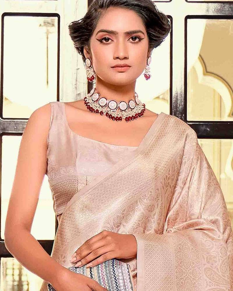 peach woven design zari kanjeevaram saree