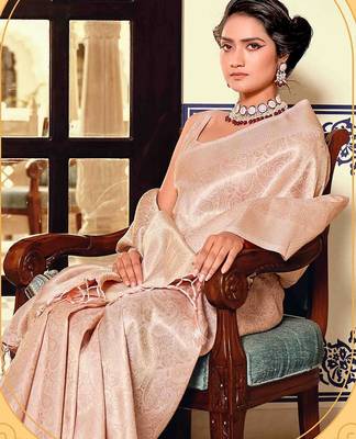 peach woven design zari kanjeevaram saree 3