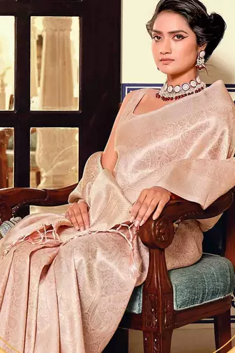 peach woven design zari kanjeevaram saree