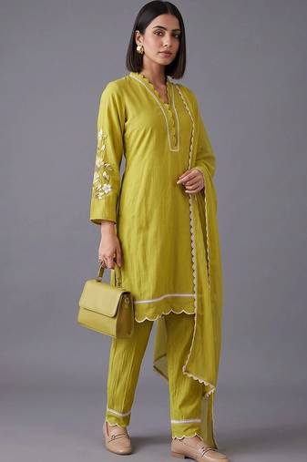 women ethnic motifs embroidered regular thread work kurta with trousers & with dupatta