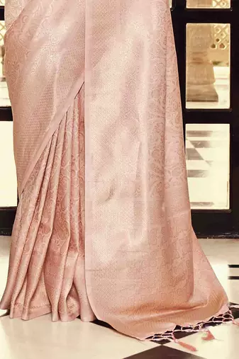 peach woven design zari kanjeevaram saree