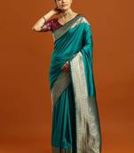 teal ethnic motifs  embellished woven design banarasi silk saree with blouse