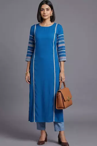women ethnic motifs regular thread work kurta with trousers