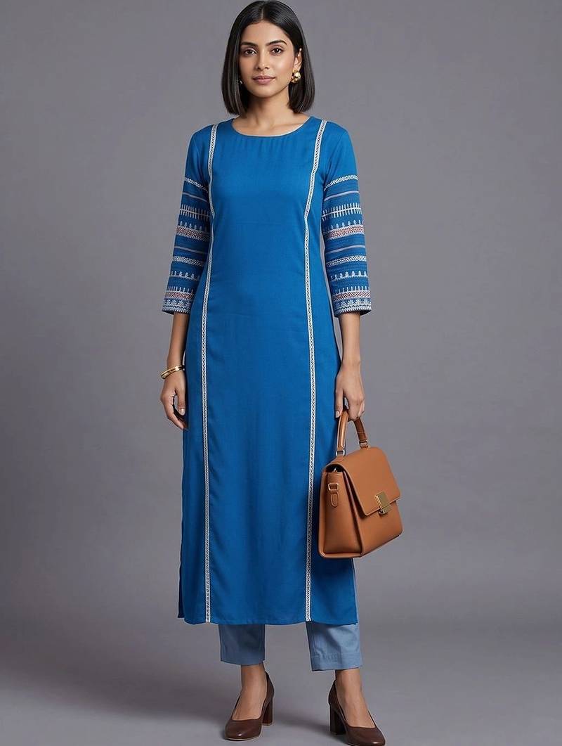 women ethnic motifs regular thread work kurta with trousers