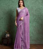 purple ethnic motifs embroidered pure chiffon saree