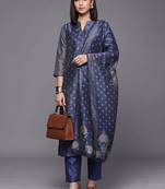 women ethnic motifs printed regular chanderi silk kurta set