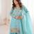Sky blue embroidered kurta with sharara & dupatta set