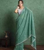 green floral embroidered pure chiffon regular saree